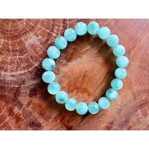Aqua Blue Stone Beaded Stretch Bracelet | Round Gemstone Beads